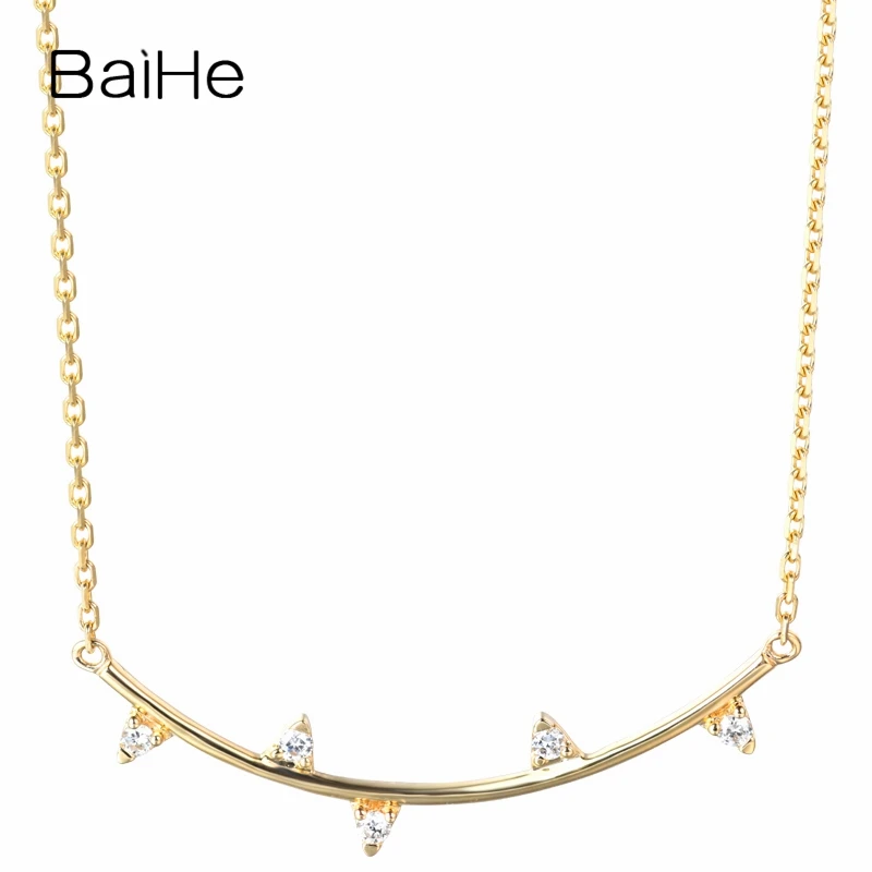 

BAIHE Solid 18K Yellow Gold 0.09ct H/SI Natural Diamond Smile Necklace Women Clavicle Chain Fine Jewelry Gift Lächeln Halskette