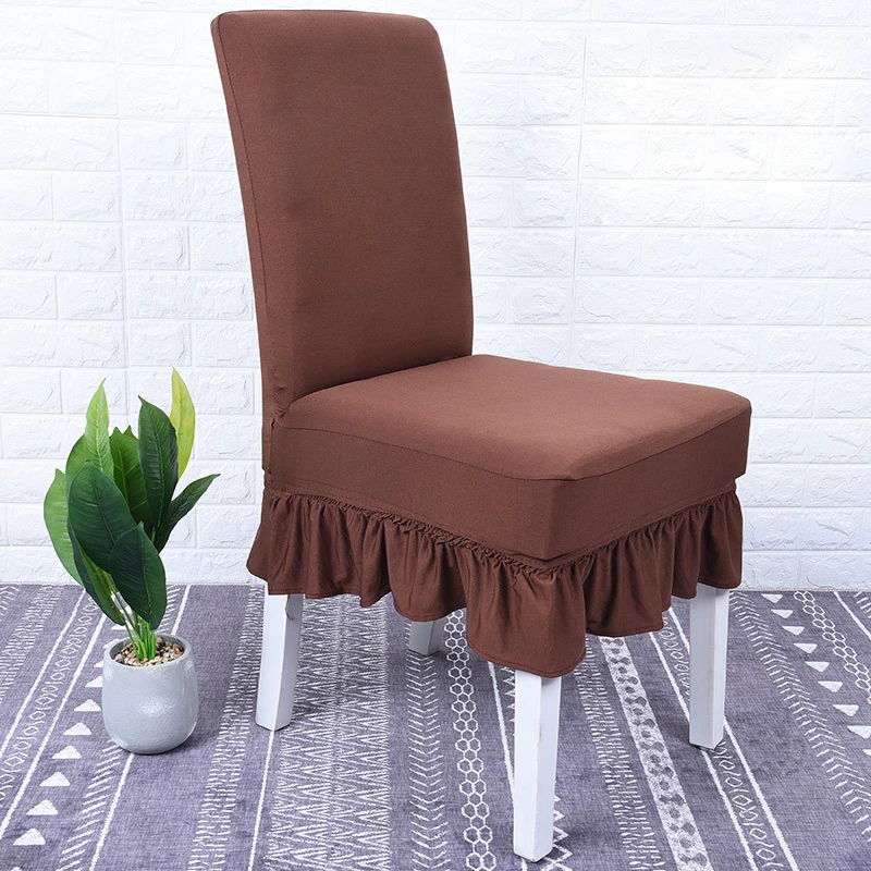 

Solid Skirt Dining Chair Covers Elastic Spandex Chair Slipcovers Black Wine Blue Red White Chair Covers housse de chaise mariage