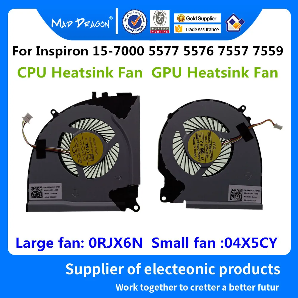 

New Original RJX6N 4X5CY 0RJX6N 04X5CY For Dell Inspiron 15 7000 5576 5577 7557 7559 Laptop Heatsink Cooling CPU Fan GPU Fan