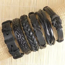 6 шт. ручной работы в стиле панк Талисманы Для мужчин Braclet для Для женщин Этнические Племенные Обёрточная бумага черный браслет и браслет роковой мужчина браслет Обёрточная бумага ювелирные изделия