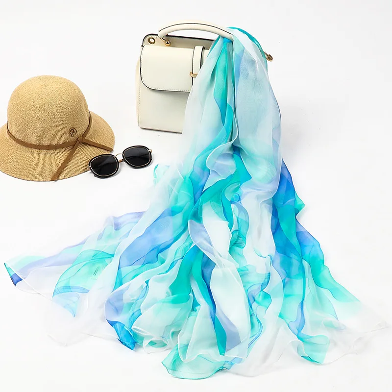 Designer Scarf Women Luxury 2019 Blue Stripe Print Female Summer Beach Plus Size 180*140cm Shawl and Echarpe Wraps Head Scarves |