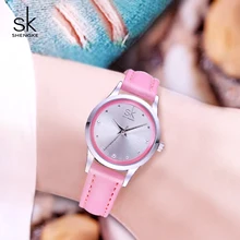 Shengke Ladies Watches Small Round Dial Quartz Watch Women Fashion Leather Watches Montre Femme SK 2018