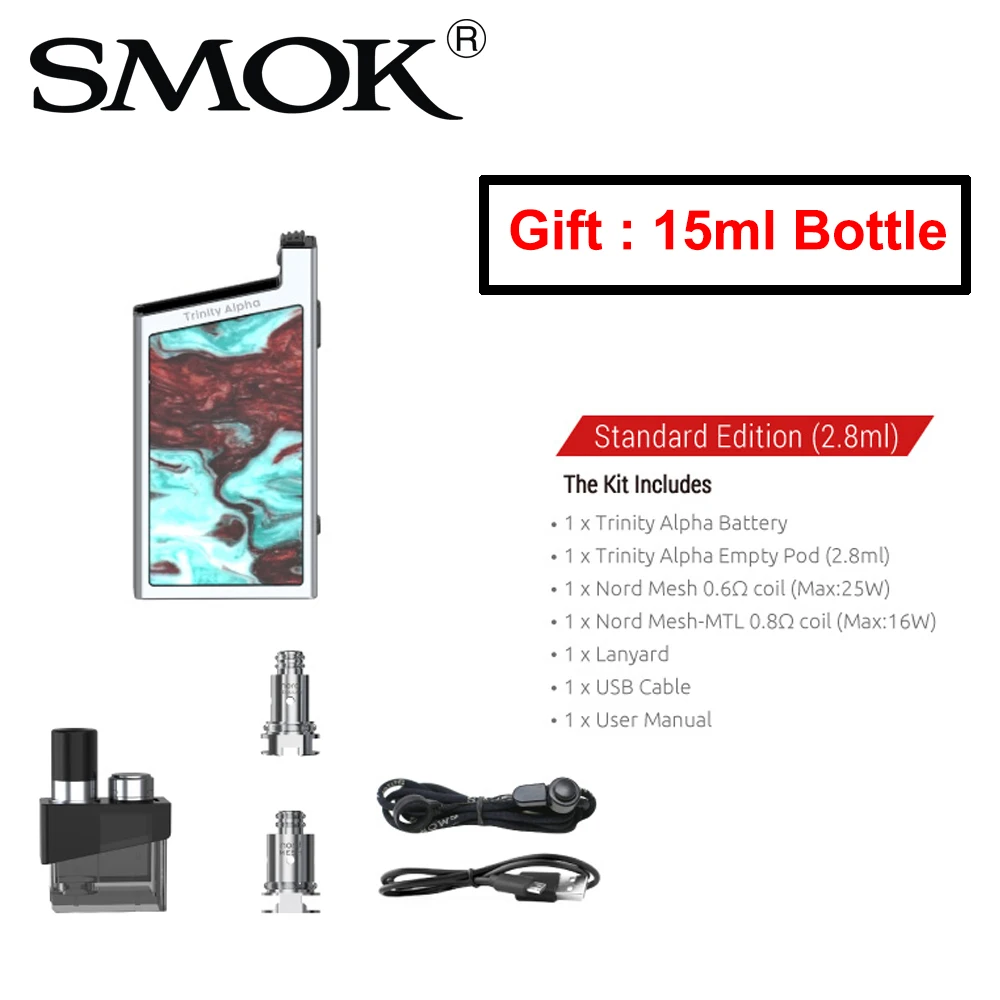 SMOK Trinity Alpha Pod Vape комплект 1000 мАч 2,8 мл Pod системный картридж Nord Mesh MTL катушка электронная сигарета испаритель