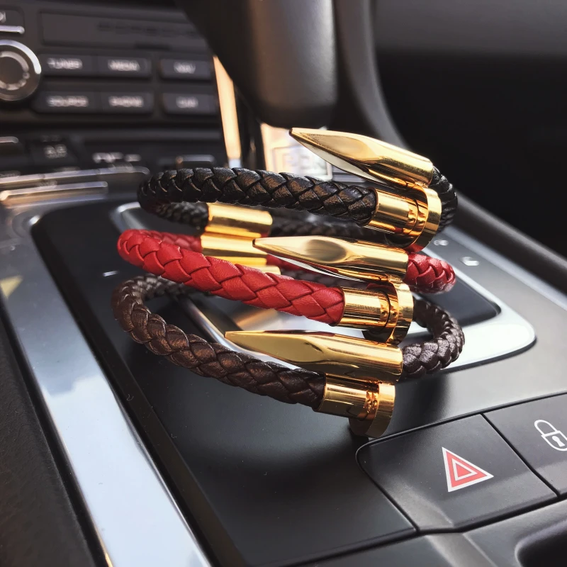 Mcllroy Charms Bracelets 8mm Natural Stone Bracelets genuine black/brown Leather nail bracelet Men leather bangle 2018 jewelry