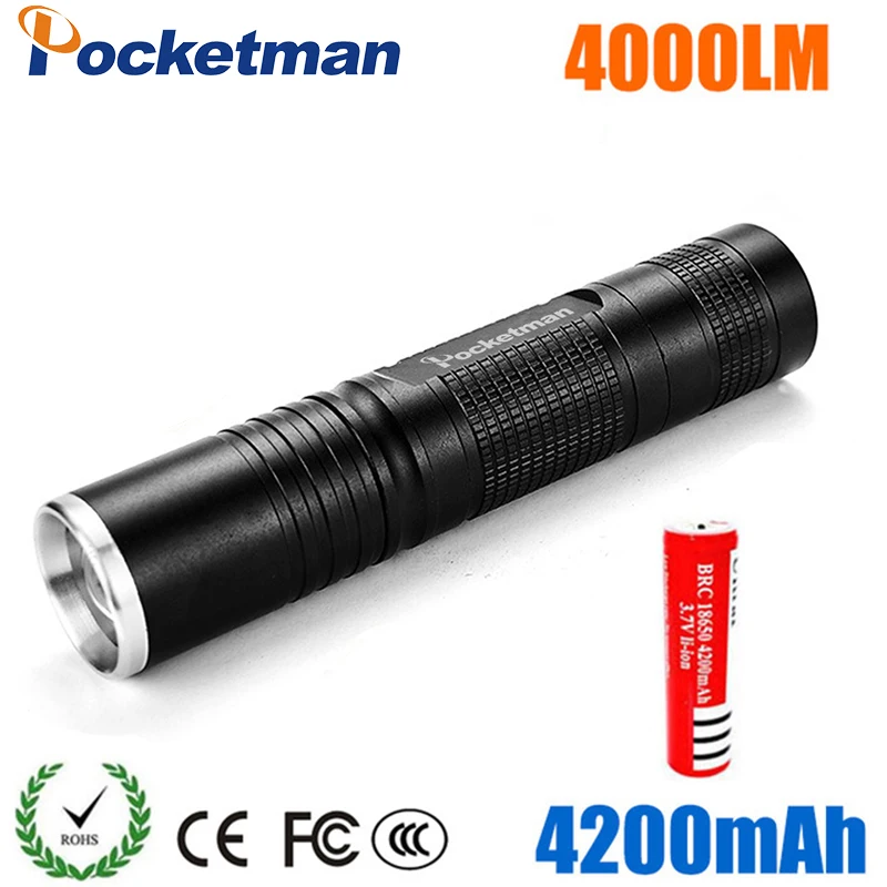 

Lanterna XM-L T6 4000LM Tactical Flashlight Torch Zoom Linternas LED Flashlight for 18650 Rechargeable Battery