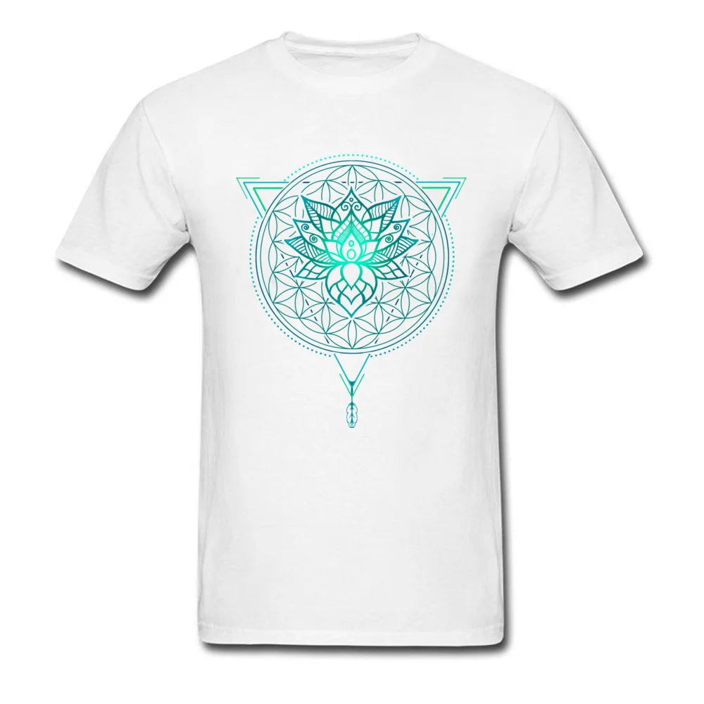 Classic Round Neck Tshirts April FOOL DAY T Shirt Short Sleeve New Coming Pure Cotton Crazy T Shirt Casual Mens Lotus Flower of Life Mandala in Geometric Triangle white