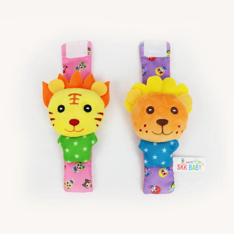 2pcs Infant Baby Wrist Rattle Toys Newborn Plush Socks Lion Elephant Animal Hand Rattle And Foot Socks 0-24 Months
