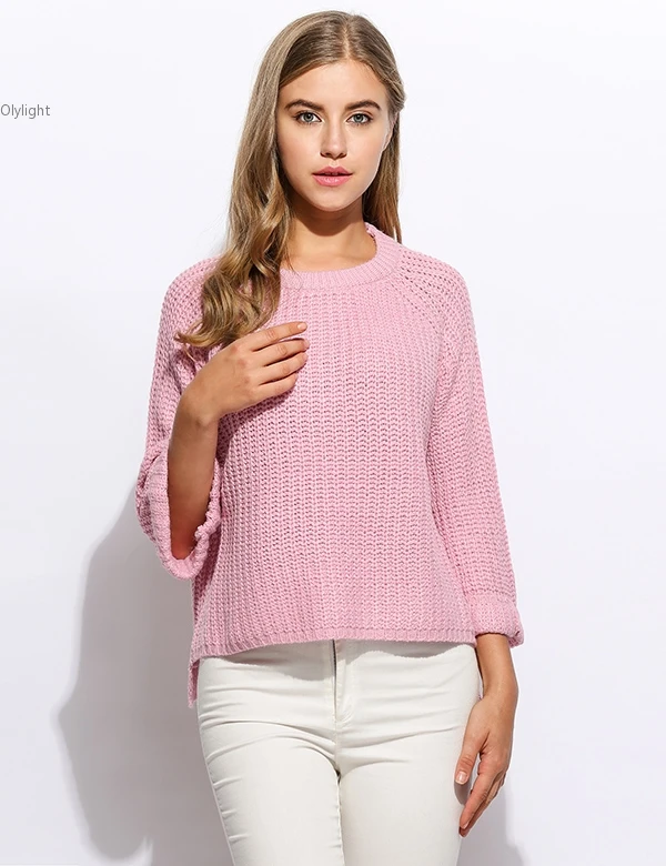 Loose knitted Women Sweater O Neck 3/4 Sleeve lady Sweater Pullover winter novelty knit warm