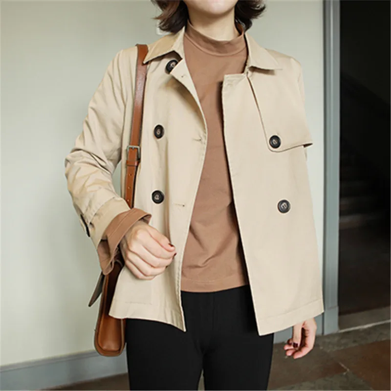 2019 Autumn New Women's Trench Korean Fashion Temperament Personality Solid Color Short Paragraph Female Trench Long Sleeve 90s