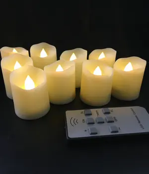 

Set of 9 Wavy Edge Flameless LED Candle Remote Controlled battery operate Flickering votive tealight Christmas Wedding-Warm whit
