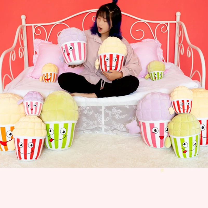 

1pc Funny New Cute Popcorn Plush Pillow Soft Cartoon Food Popcorn Stuffed Doll Baby Accompany Toys Chair Cushion Friends Present