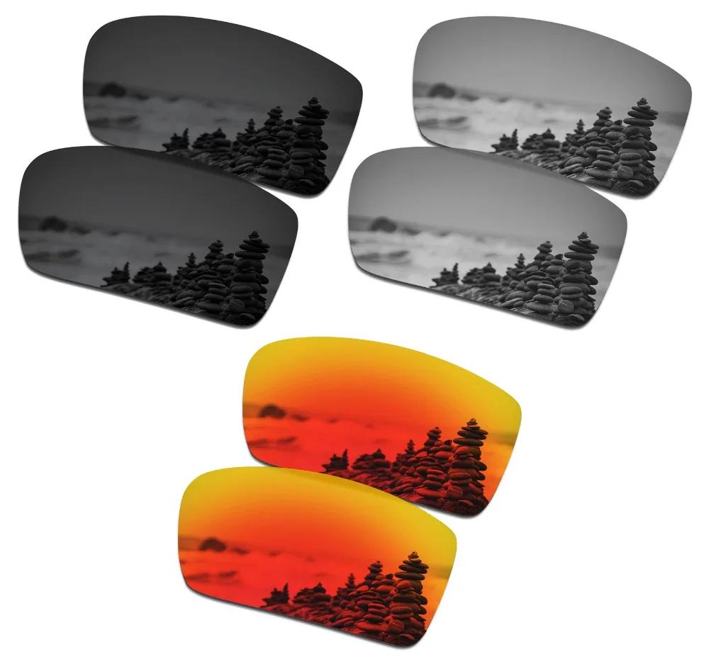 

SmartVLT 3 Pairs Polarized Sunglasses Replacement Lenses for Oakley Gascan Stealth Black and Silver Titanium and Fire Red