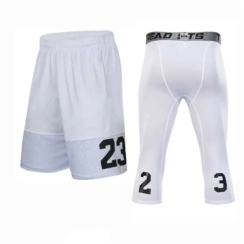 Billig Männer Basketball Sets Sport Gym QUICK DRY Training Board Shorts + Strumpfhosen Für Männlichen Fußball Übung Wandern Laufen Fitness yoga 17216