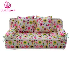 UCanaan/прекрасный Миниатюрный Кукольный дом мебель цветочный принт диван с 2 подушки для 30 см куклы цветок 8,50 игрушечные лошадки