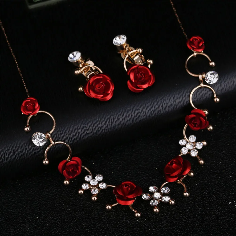 

Women Elegant 1 Pair Ear Clip+1 Necklace Casual Dress Accessory Fashion Alloy Ear Clip Neckless Jewelry Set