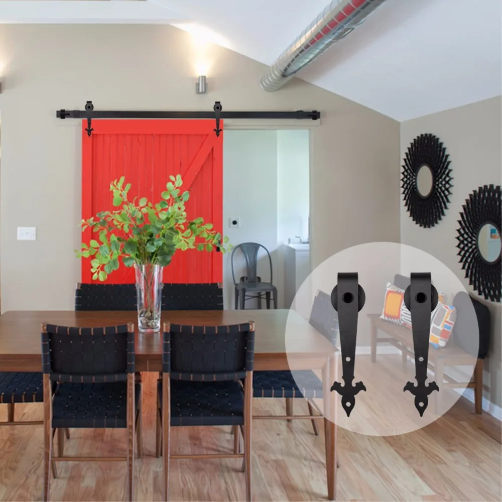 LWZH 14ft 15ft Sliding Barn Door Hardware Kit Flower Arrow Shaped Black Carton Steel Sliding font