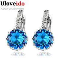 8 Colors Silver Pink Blue Crystal Large Crystal Earrings with Stones Cubic Zirconia Women’s Earings Boucle D’oreille Femme DML49