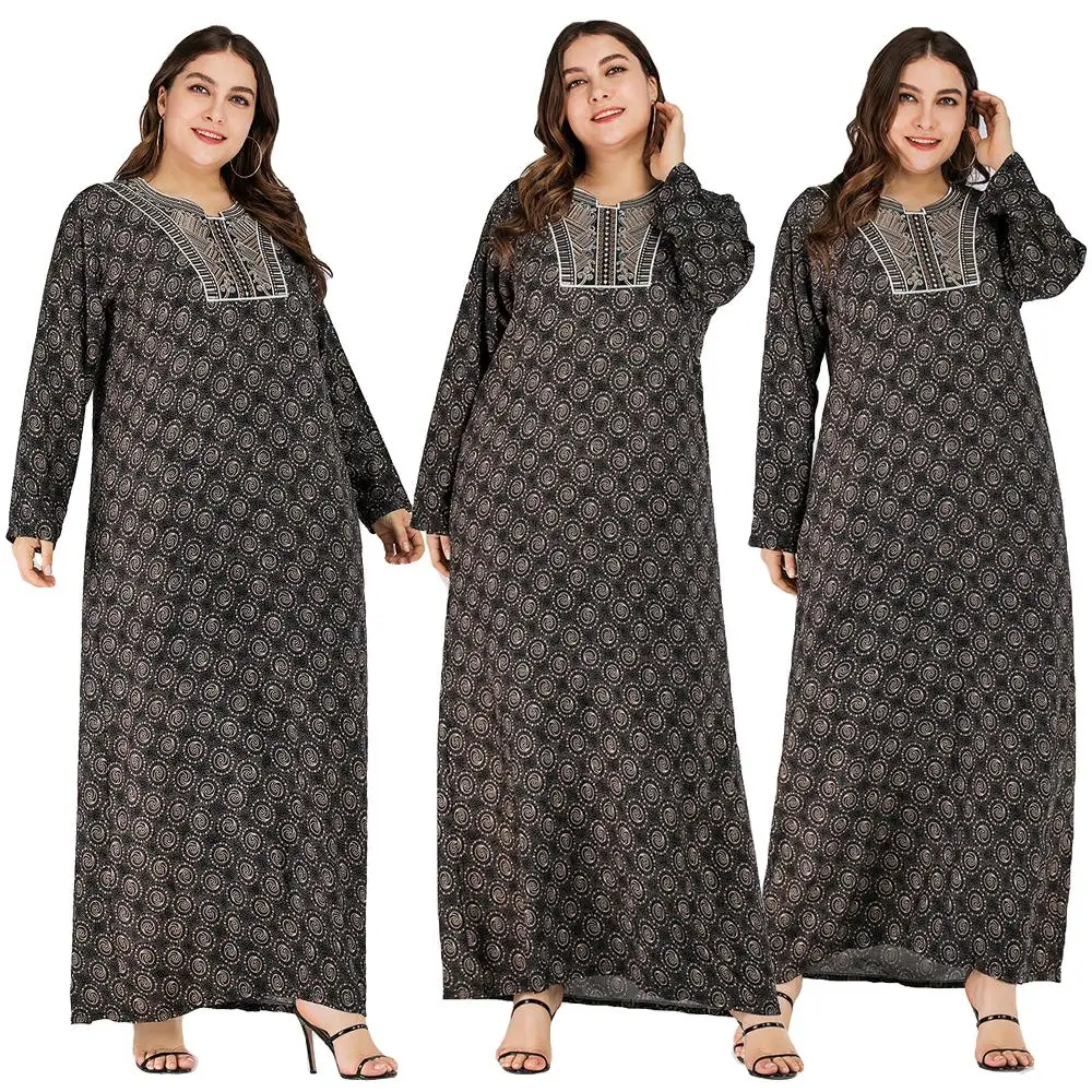 Muslim Women Maxi Dress Abaya Printed Vintage Long Robe Jilbab Party Kaftan Sleeve Gown Islamic Clothing Loose Plus Size | Тематическая