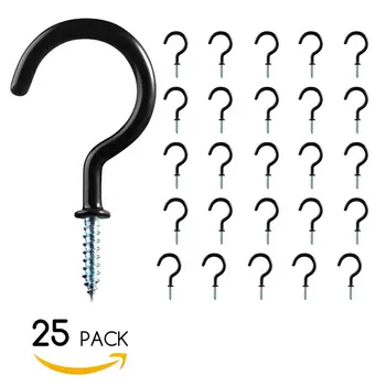 

25 Pack Cup Hook Screw-In Ceiling Hooks Vinyl Coated Metal Hooks Hanger For Indoor and Outdoor Use Storage Accessories Black