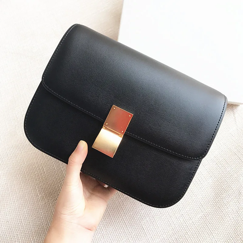 Bags for Women Tofu Wrapped Hand Rubbing Cow Skin Box Retro Small Square Bag Single Shoulder Oblique Bag Girl - Color: black large