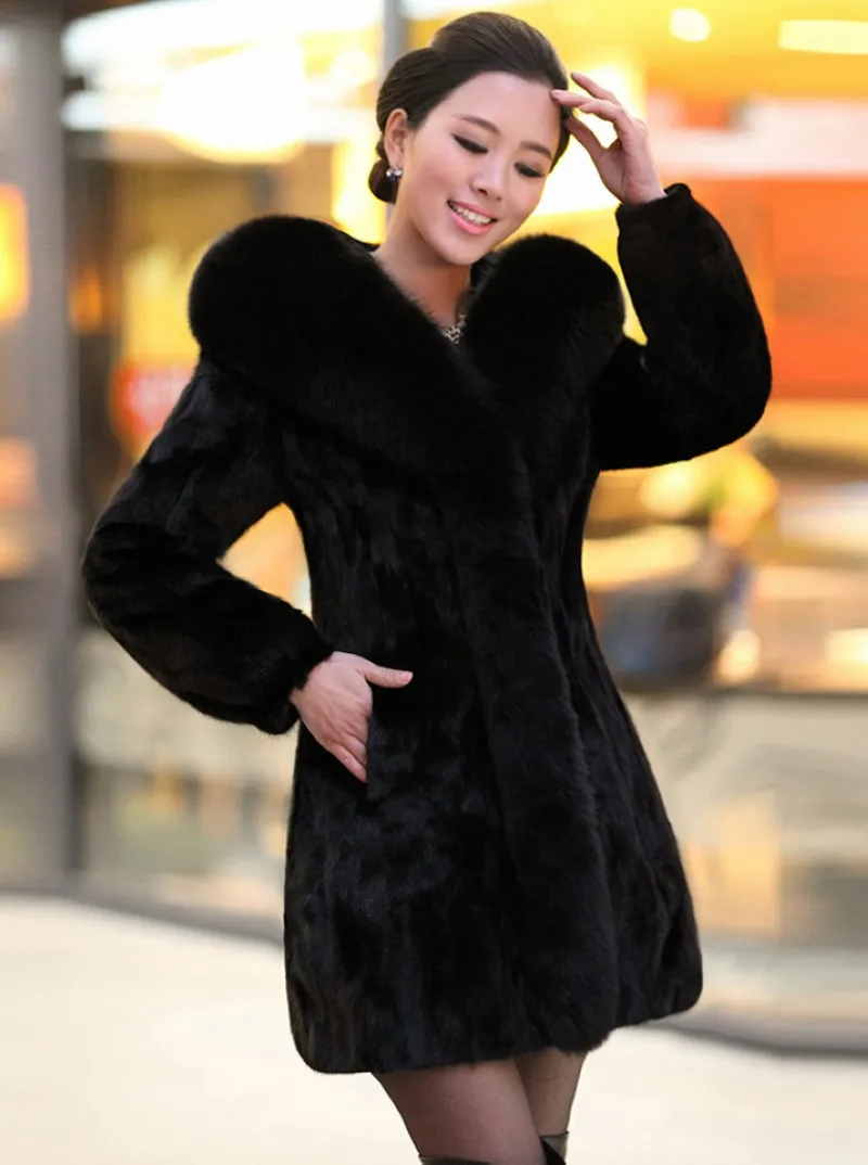 Роскошная женская шуба из натурального меха норки, куртка из лисьего меха с капюшоном, зимнее женское меховое пальто, Тренч, пальто 3XL 4XL
