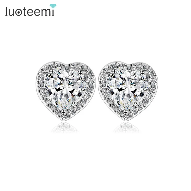 

LUOTEEMI Brand Four Option Romantic Heart Shape Cubic Zirconia Stud Women Earrings Female Stud Earrings Daily Wear Jewelry