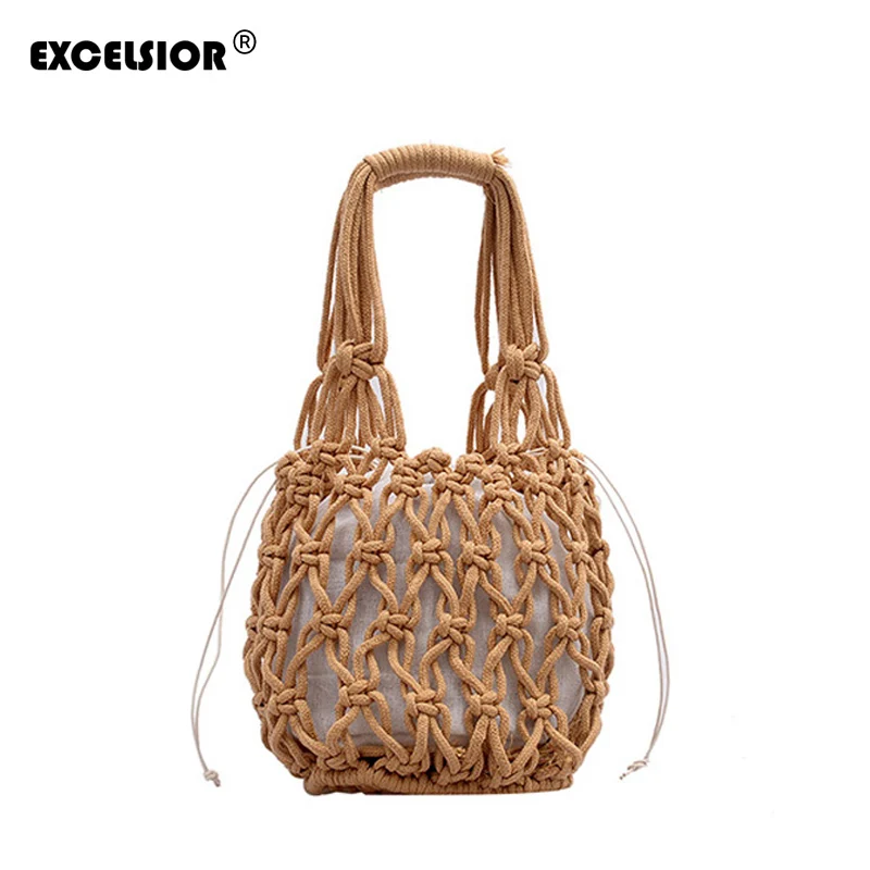 

EXCELSIOR Fashion Women's Bags Weave Bohemian Handbags High Quality Rope Bucket Bags for Vocation Sturdy and Durable Shouler Bag