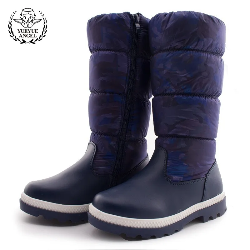 

Thicken Keep Warm Childrens Snow Boots Black Blue PU Leather Waterproof Girls Boys Boots Non-Slip Thick Bottom Kids Shoes Winter
