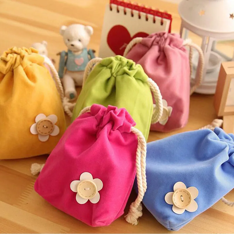 100pcs Flannelette Floral Button Decor Women s Mini Phone Pouches Small Organizer Storage Bag Girl Travel