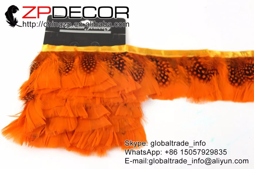 dyed orange Turkey T-Base Plumage Feather trim with guinea feathers (39)