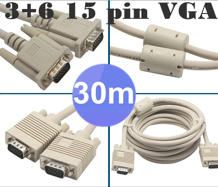 TOP Progressive scan VGA cable EU Reach Standard 3+6 15 pin VGA To VGA Cable 30m 98FT , Free Shipping By Fedex