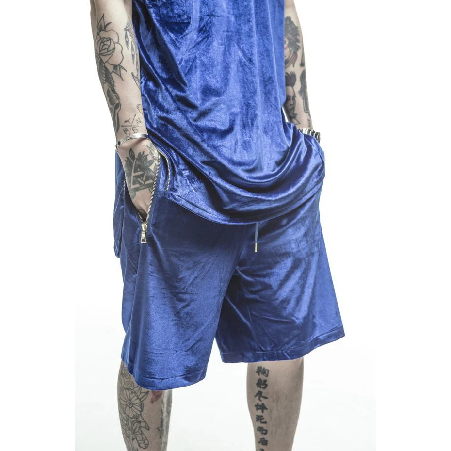 Nightclubs solid color velvet side of the zipper extension section shorts male KANYE WEST  with the paragraph
