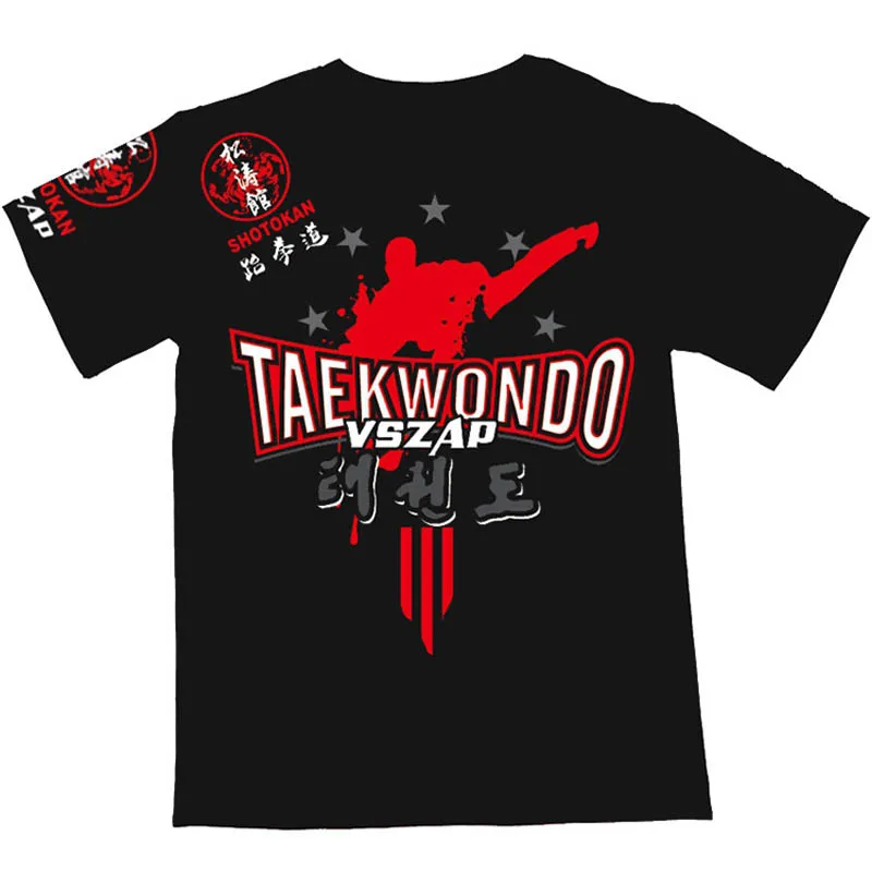 VSZAP тхэквондо мужская футболка для фитнеса TKD Спортивная тренировочная Боевая с коротким рукавом MMA соревнование UFC Боевая Производительность Костюм