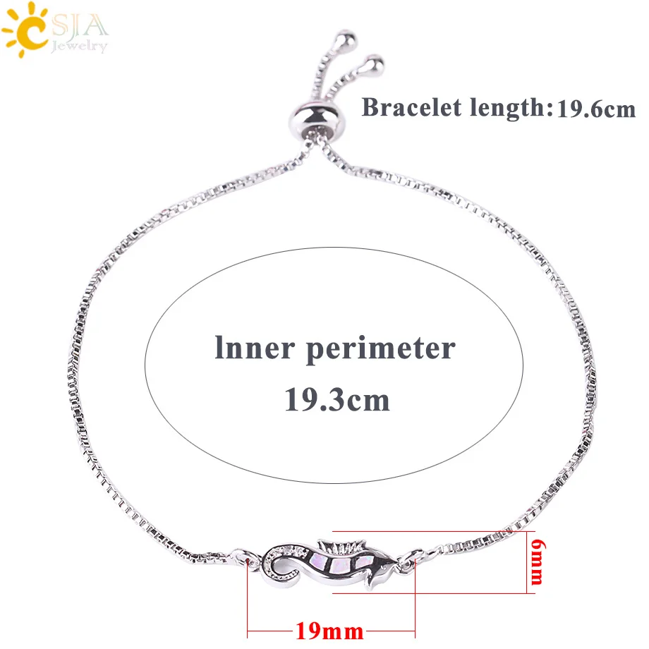 CSJA огненный опал морской конек изящный браслет браслеты для девочек Розовое Золото Серебро Цвет Кристалл Циркон регулируемые Свадебные ювелирные изделия F467