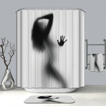 

3D Beauty Woman in the Shadow Shower Curtains Terror Portrait Waterproof Mildew Proof Thickened Bath Curtains for Bathroom