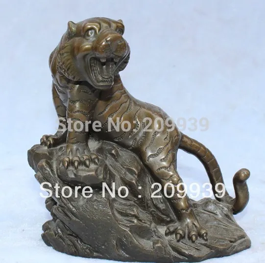 

huij 00130 6" Chinese Bronze Carved Succesful Animal Up Hill Tiger Tigre States statue