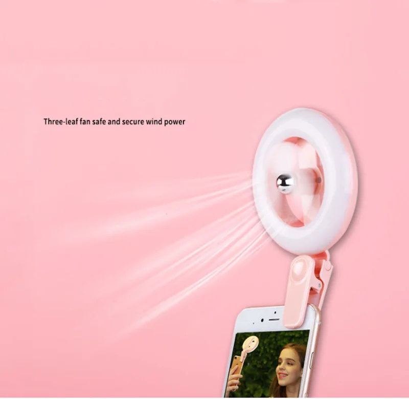 

USB charging mini fan not only fill light mobile phone self-timer live light LED light clip fan