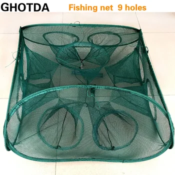 

9 Entrances Fishing Network Nylon Foldable Crab Fish Shrimp Minnow Crab Mesh Net Trap Fishing Accessory