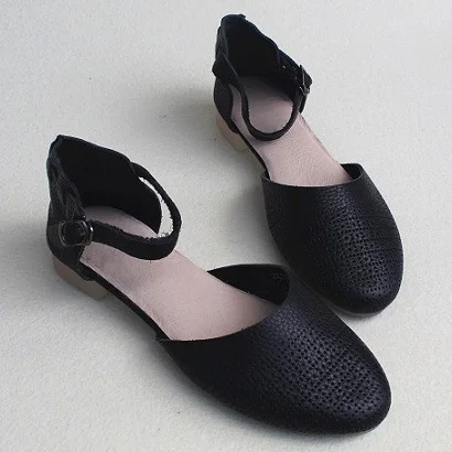 Careaymade/Новинка; Летние босоножки из воловьей кожи с художественным рисунком; обувь из воловьей кожи в стиле ретро; Повседневная Удобная женская обувь на плоской подошве - Цвет: Black