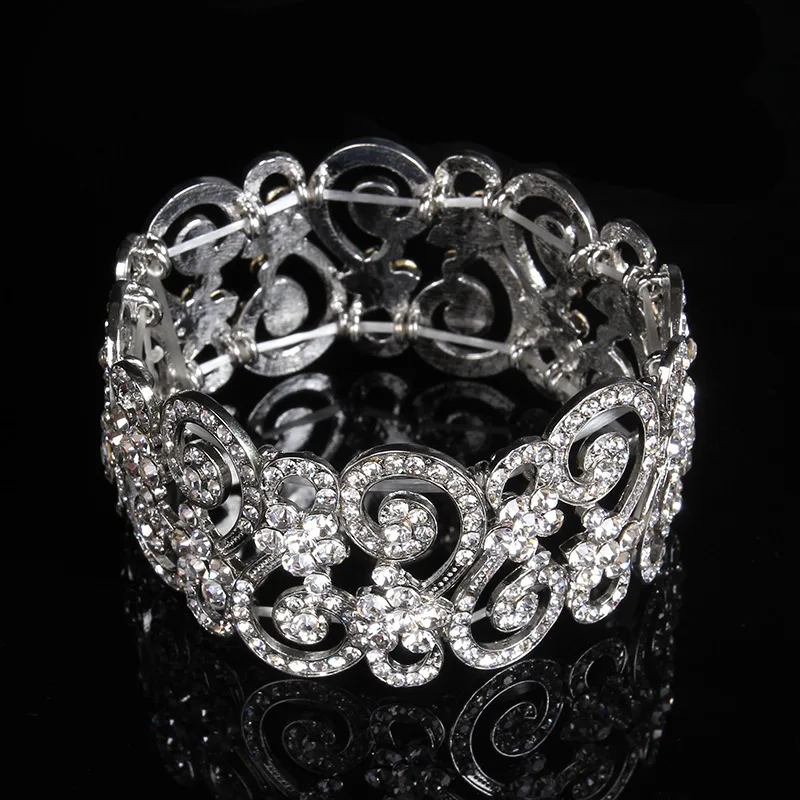 Chran Rhinestones Crystal Bridal Bridesmaid Wedding Stretch Wrap Chain Bracelet Bangle Fashion Alloy Lady Gift Jewelry