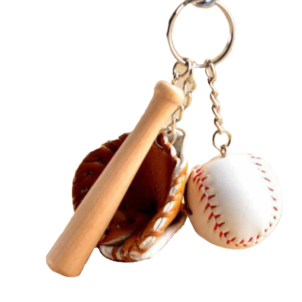 

1Pcs Mini Baseball Leather Glove Wooden Bat keychain Sports Car Key Chain Key Ring Gift Man Women Metal Ring Cute keychain 9336