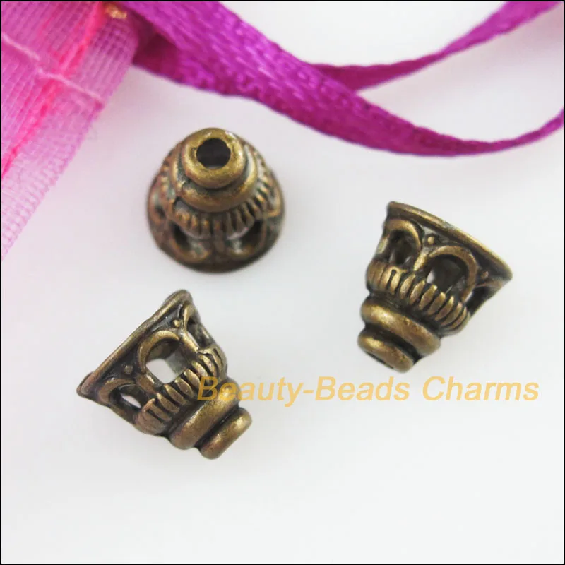

New 30Pcs Antiqued Bronze Tone Horn Flower End Bead Caps Connectors 7.5mm