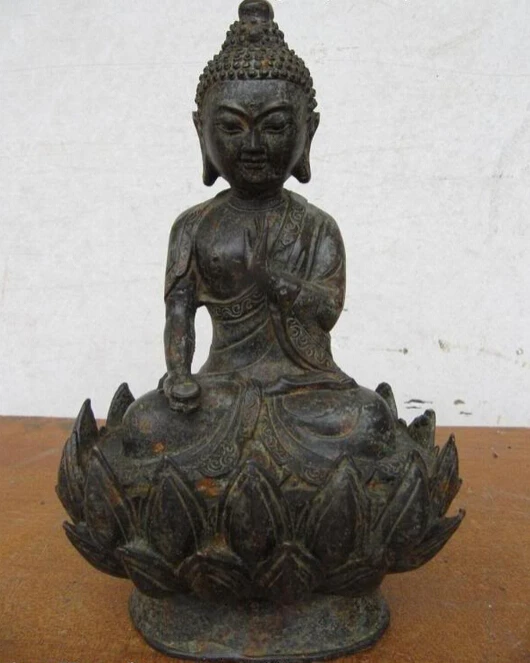 

Collectible bronze lion statue S0719 8"Tibet Copper bronze sit lotiform Sakyamuni Tathagata Rulai buddha Statue (B0328)