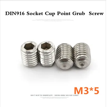 

100pcs/lot DIN916 M3*5 Socket Cup Point Grub Screw Stainless Steel