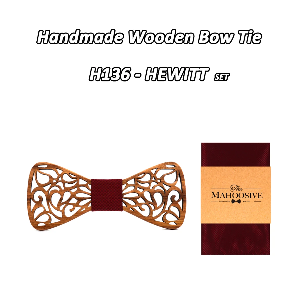 MAHOOSIVE деревянные галстуки-бабочки, карманный квадратный набор для мужских свадебных костюмов, деревянный галстук Homme Noeud Papillon, галстук-бабочка - Цвет: H136 - HEWITT SET