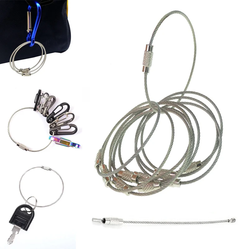 5Pcs EDC keychain tag rope Stainless steel wire cable loop outdoor screw lock gadget ring key keyring circle camp luggage|Hand Tool Sets| - AliExpress