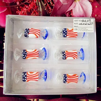 

6pcs factory custom wedding decoration hand blown the National flag pattern murano glass candy model Christmas tree ornaments