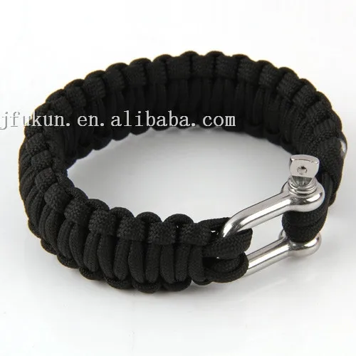 

DIY 550 Paracord Bracelet With U Shaped Metal Buckle outdoor survival black paracord multifction bracelet