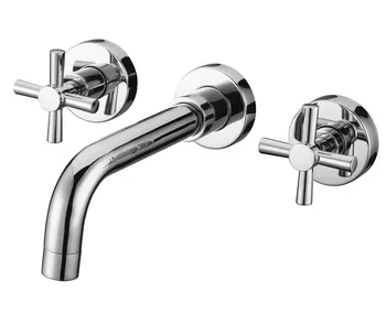 

2020 Wholesale Modern Style Cross Dual Handles 3 Piece Basin Set Wall Mounted Bathroom Sink Faucet Tap