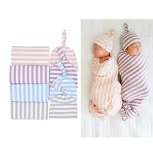 Новые хлопковые детские одеяла с принтом, пеленка для сна для новорожденных мальчиков и девочек, муслиновая накидка+ шапочка, 2 шт